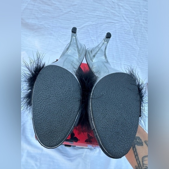 Pleaser 3โ Black Satin clear heels - Picture 3 of 4
